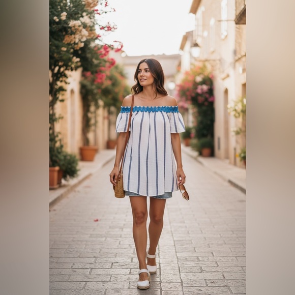 Japna Dresses & Skirts - Japan Puff Sleeve Dress Boho Tassel Trim Stripes Short Sleeve Color Block Beach